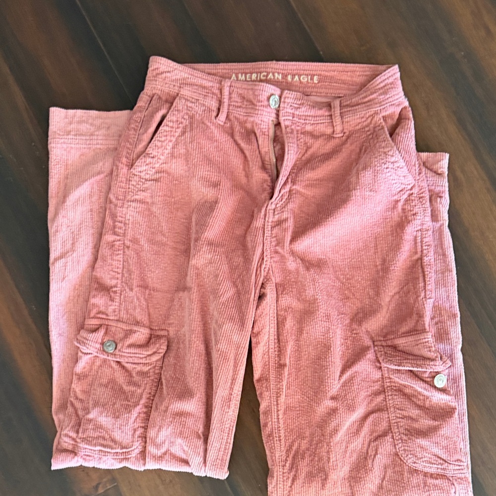 American Eagle Outfitters Pink Corduroy Cargo Trousers